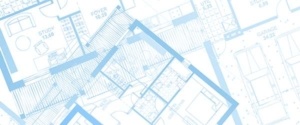 A close up of some blue buildings on top of a map