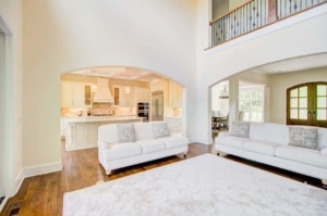 A living room with two couches and a table