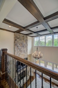 A view of the ceiling and stairs from above.