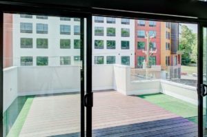A view of an outside area from the inside.