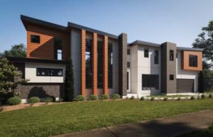 A large modern-style house with many windows, built by luxury home builders, showcasing sleek design and functionality.