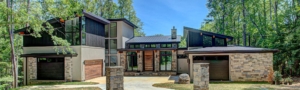 A large house with stone and wood accents.