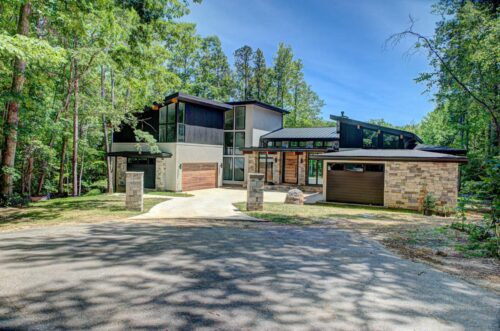 Exterior of the contemporary custom home at 7571 Dellinger Road
